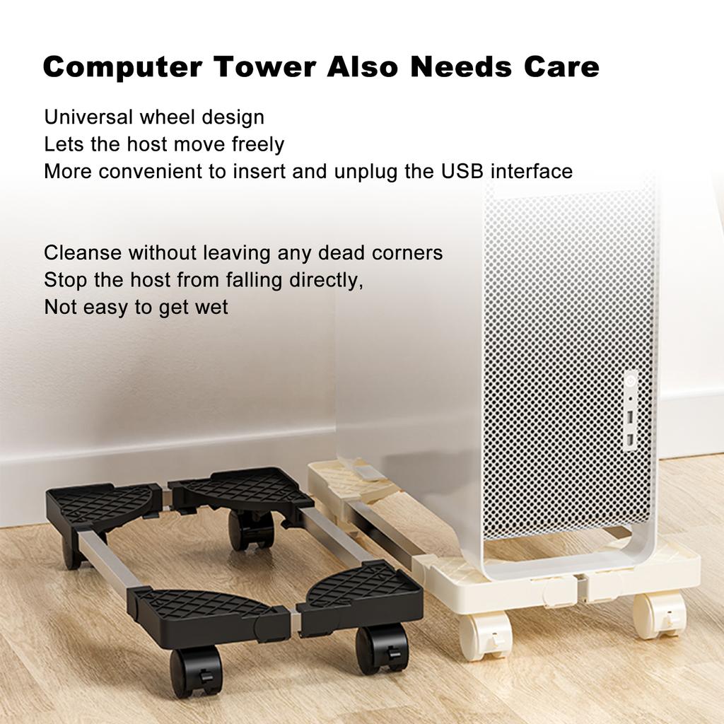 Computer Tower Stand Adjustable Mobile CPU Bracket with Universal Wheel Stainless Steel PC Tower