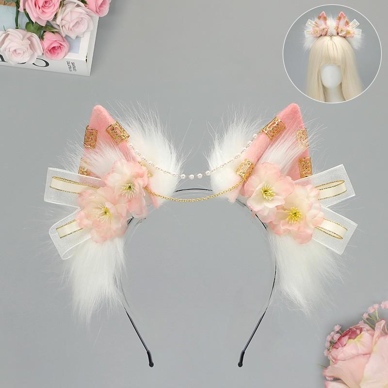 Handmade Fluffy Fox Wolf Ear Headband Cosplay Anime Lolita Kawaii Costume Accessory In Pastel Colors