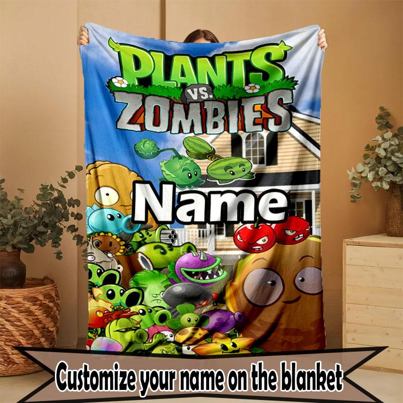 Custom Name Personalized Plants vs. Zombies Print Blanket, Home Decor, Bedroom, Sofa, Camping, Couch, Gifts for Birthday Christmas