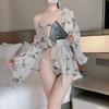 Sexy Lingerie Pure Desire Butterfly Print Kimono Perspective Bathrobe Uniform Set Free Pajamas Temptation Qqny