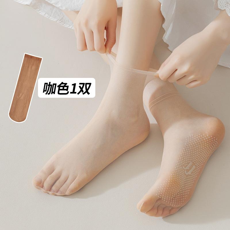 Summer0d Women's Ultra-thin Anti-slip Stockings with Anti-snag Feature, Thin Invisible Crystal Socks In Nude Color