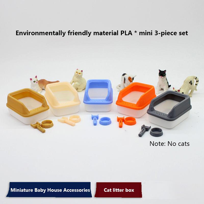 3Pcs/Set Home Decoration 1:12 Dollhouse Miniature Cat Litter Box Model Mini Shovel Pet Supplies For Doll Diy Accessories Toy