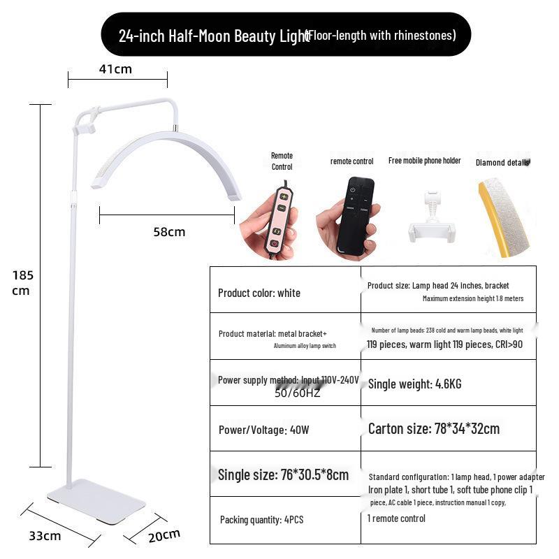 24" U-Shaped LED Beauty Lamp with Floor Stand for Nail, Tattoo, and Eyebrow Art.