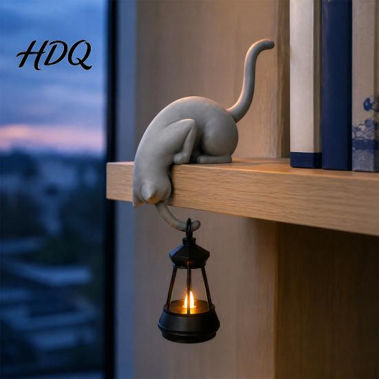 Ornamenti Creativi per l'Ingresso Gatto Appeso Stampato 3D con Lanterna Decorazione per Scaffale Carino Gatto Che Sbircia Tavolo Decorazione da Tavolo Fatta a Mano Statua da Bordo Gancio