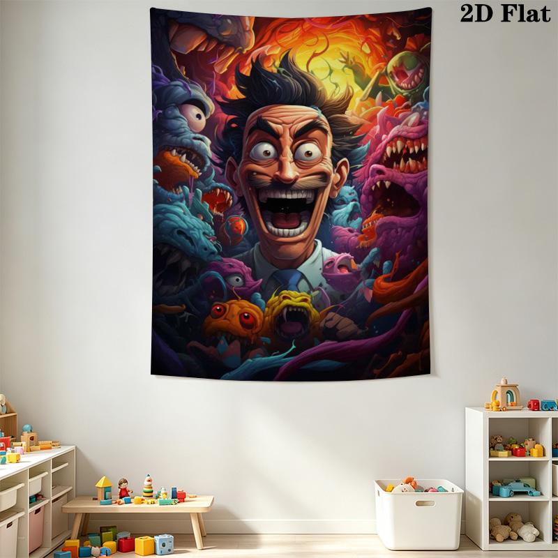 Mad Scientist Monster Surreal Art Tapestry, Colorful Psychedelic Wall Hanging, Wall Art Decor for Bedroom Living Room Dorm