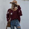 Women Star Pattern V Neck Tassel Knit Sweater Vintage Elegant Top Autumn Winter