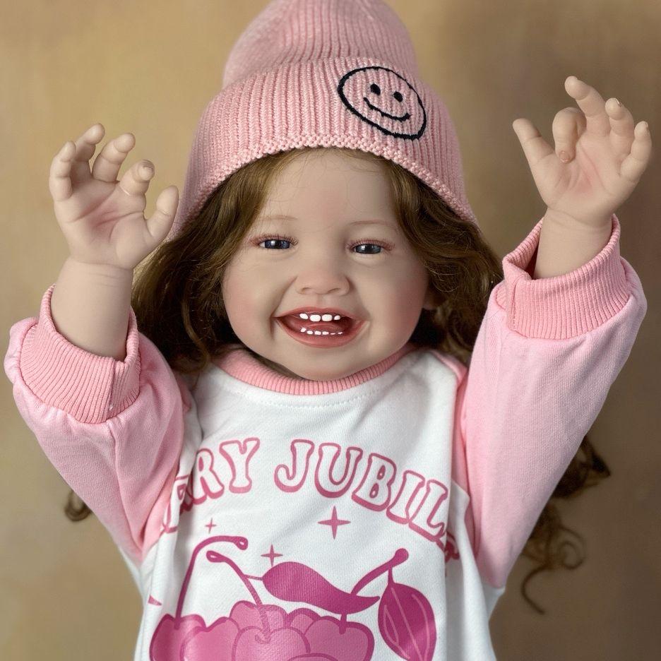 

BZDOLL Reborn Baby Soft Vinyl Cloth Body Smiling Girl 60 CM 24 Inch 3D Skin Doll Princess Toddler Bebe Artist Collection cloth body doll