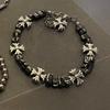 Retro Broken Silver Cross Flower Spliced Couple Bracelet Hip Hop Jewelry