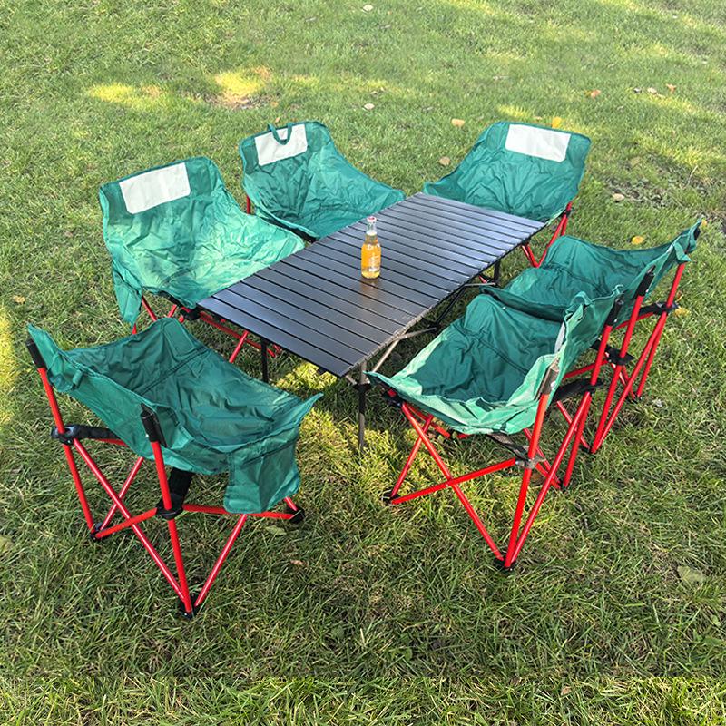 Portable Carbon Steel Folding Table & Chair Set for Camping, Dining, Coffee Shops, and Snack Stalls
