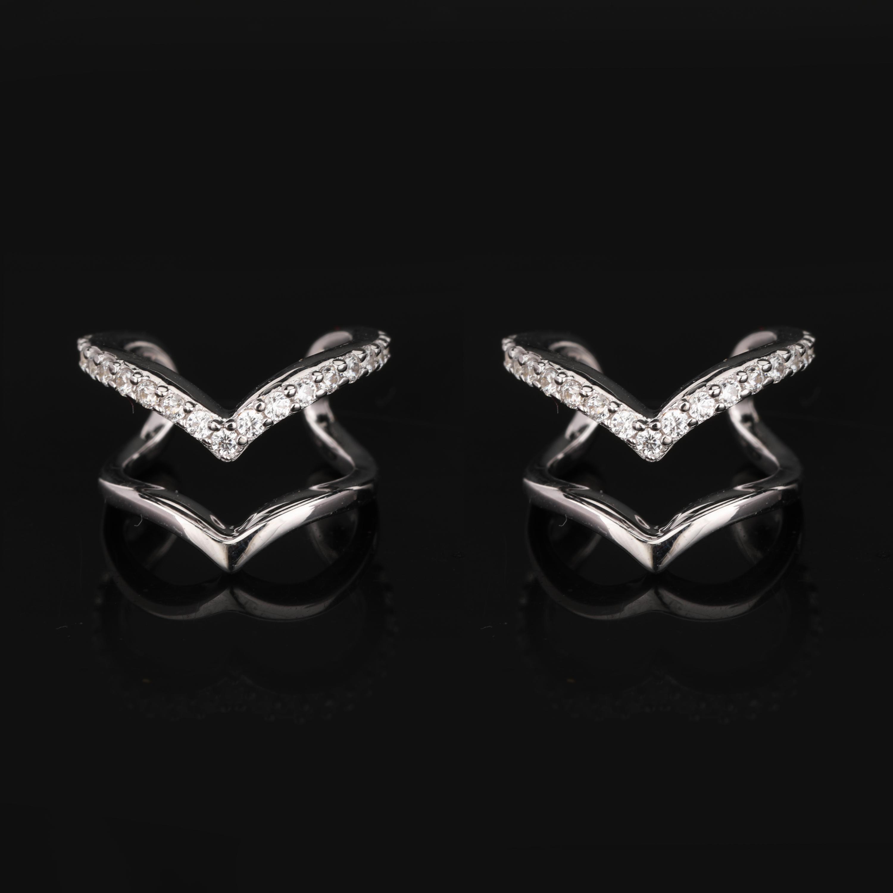 

White Cubic Zirconia Earrings 925 Sterling Silver Rhodium Fine Jewelry Gift for Her