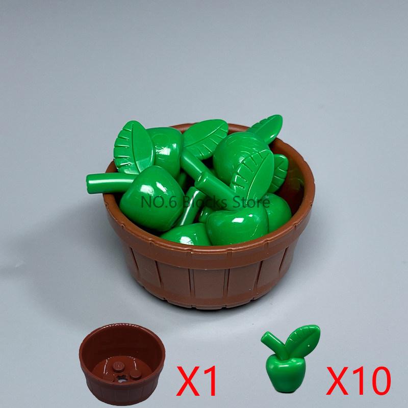 MOC City Scene Building Blocks Food Accessories Vegetable Fruit Shopping Cart Wine Bottle Toy