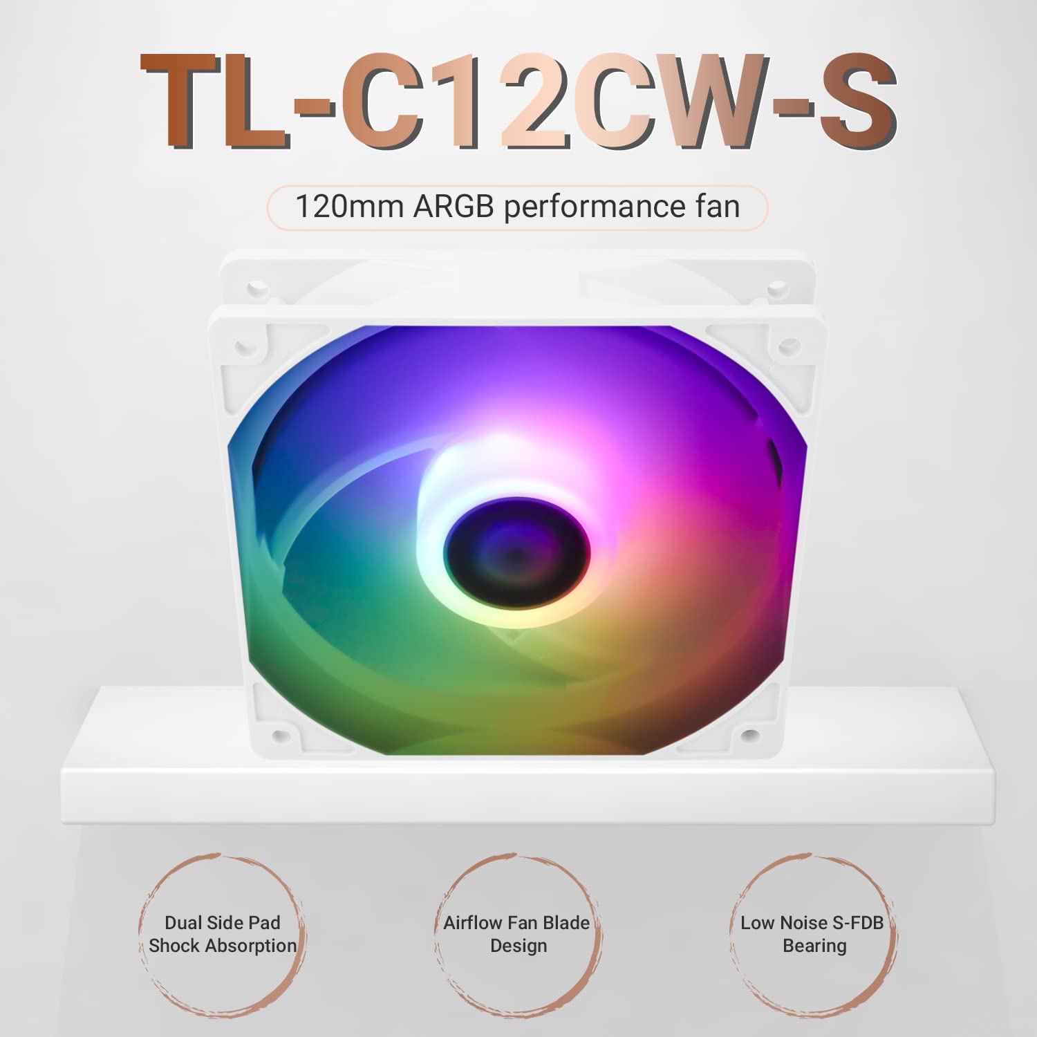 Thermalright TL-C12CW-S CPU Fan 120mm White ARGB Case Cooler Fan, 4pin PWM Silent Computer Fan with S-FDB Bearing Included, up to 1550RPM Cooling
