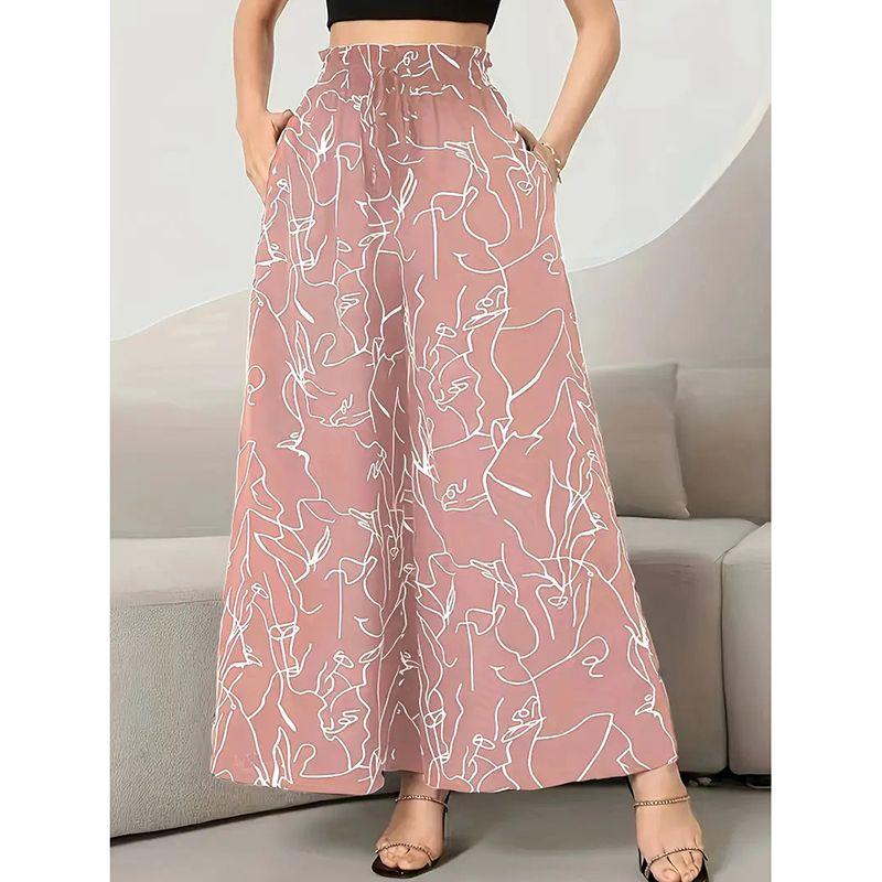 

Мода Мода Осень Новое поступление Эластичная Высокая талия Принт листьев Драпирующий эффект Свободные Свободные брюки Высокие Длинные Кюлоты Pink XL