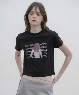 Mosyupamosyu Moshi Girl Crop Short Sleeve T-Shirt [Black]