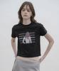 Mosyupamosyu Moshi Girl Crop Short Sleeve T-Shirt [Black]