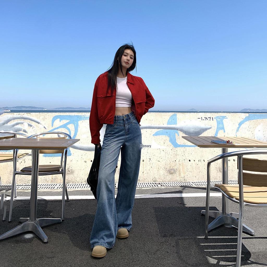 2025 Autumn/Winter Women's High Waist Retro Wide-Leg Jeans - Washed, Loose, Slimming, Versatile, Floor-Length.