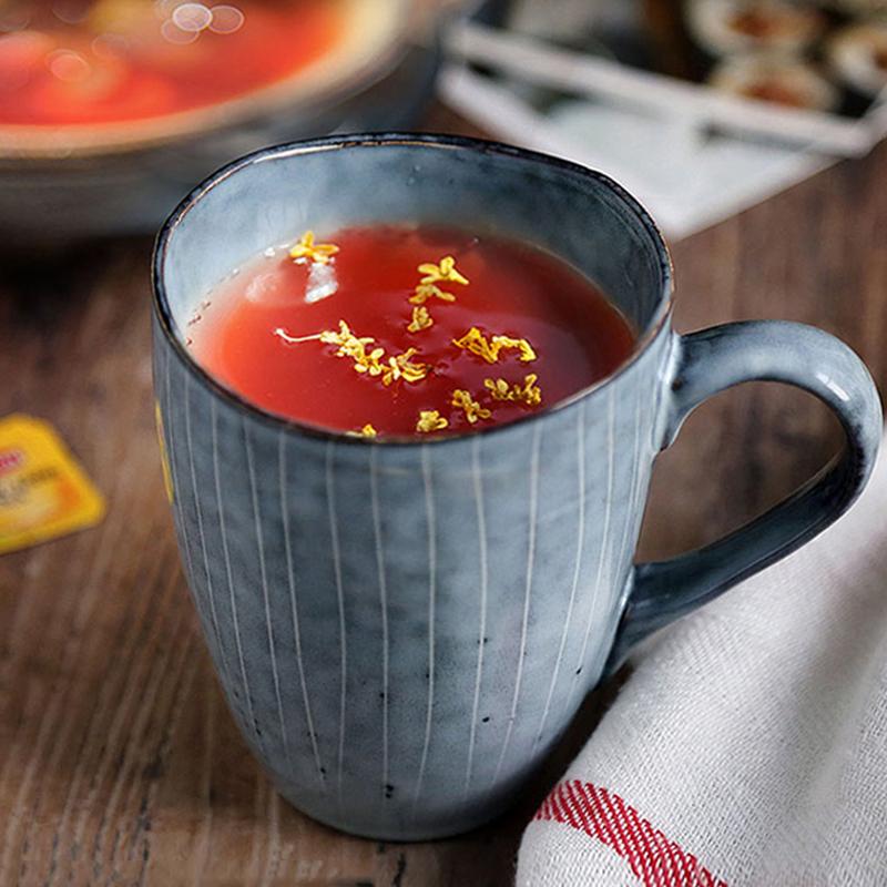 Vintage Coffee Mug Irregular Ceramic Mug Hand Painted Blue Coffee Cups Porcelain Milk Tea Mug Gift Office Cafe Drinkware 300ML