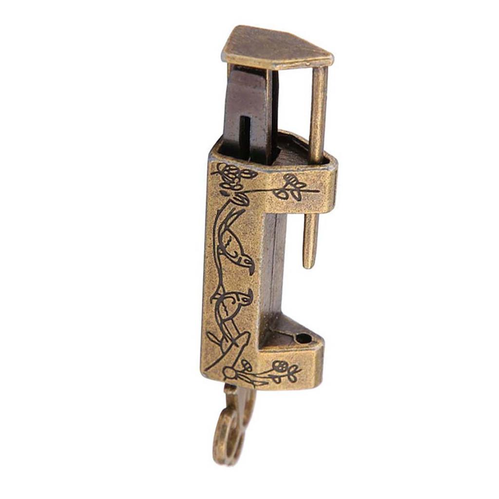 Mini Chinese Style Traditional Magpie Flowers Padlock Small Lock Key for Vintage Furniture