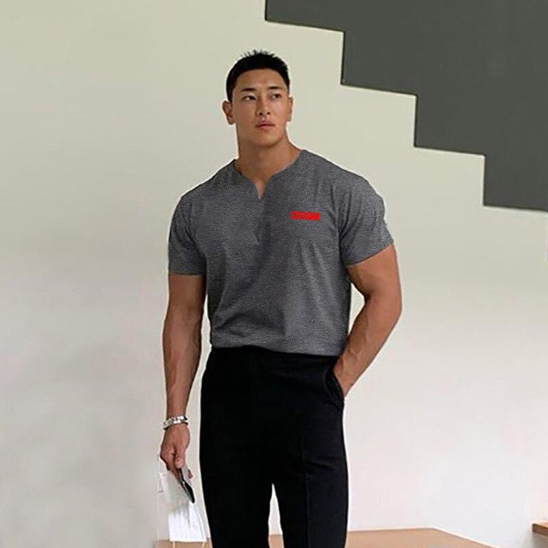 Muscleguys Modna męska koszulka z krótkim rękawem, bawełniana, sportowa, letnia, oddychająca, z półrękawem