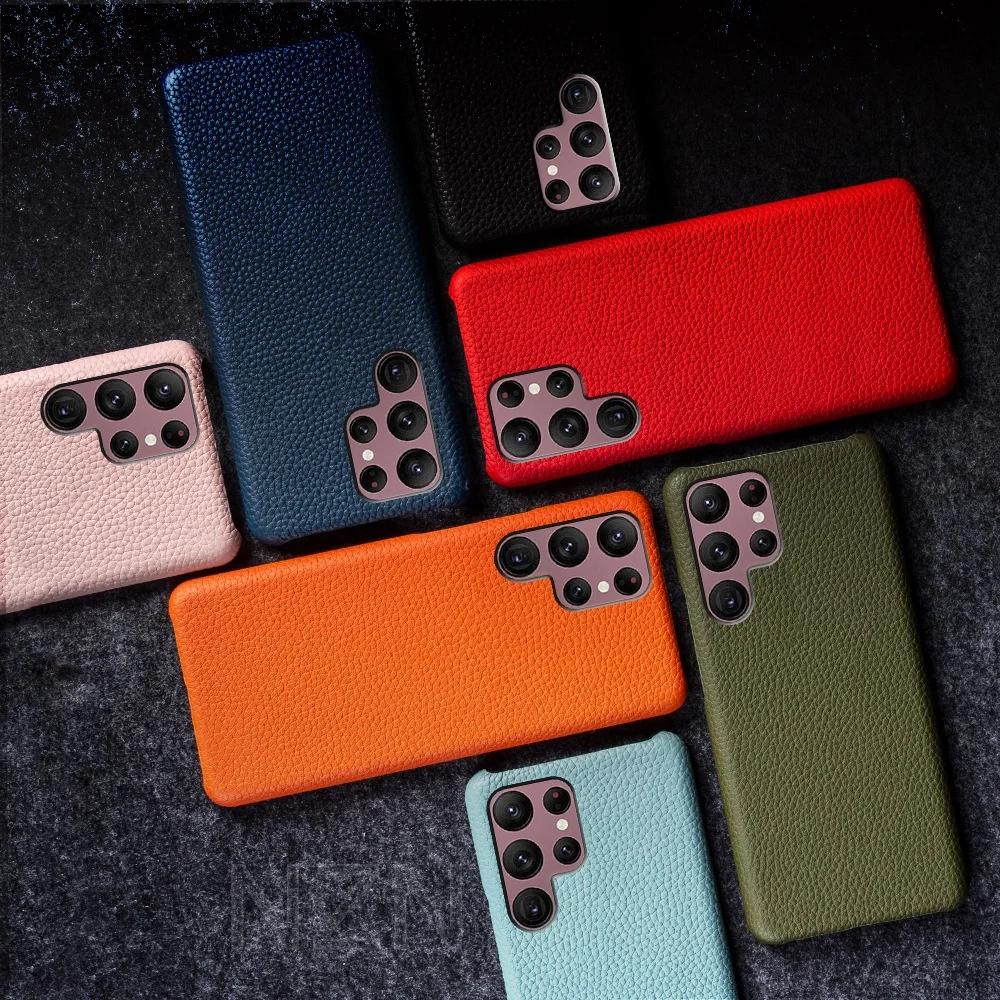 High-end Genuine Cowhide Leather Case for Samsung Galaxy S23 Ultra S24 S25+ 5G S22 Plus S21 S20 FE Note 20 Ultra Note 10 Note9