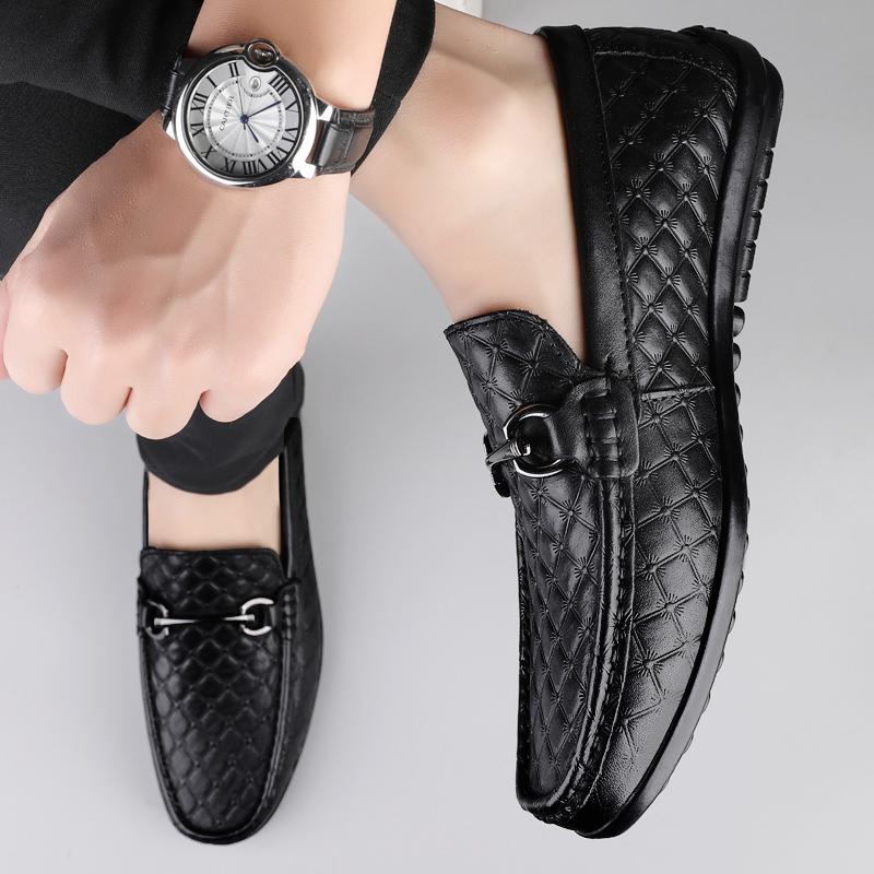 Fashion Spring New Men's Top Layer Cowhide Comfortable Bean Shoes Fashion Brand Men Breathable Soft Sole Anti Slip Casual Driving Shoes