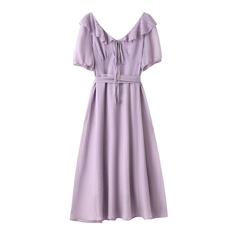 A Plus-size Women's Dress with A Gentle and Elegant Style, Featuring Puffed Sleeves and A Cinched Waist. This Is A New Summer Elegant Dress