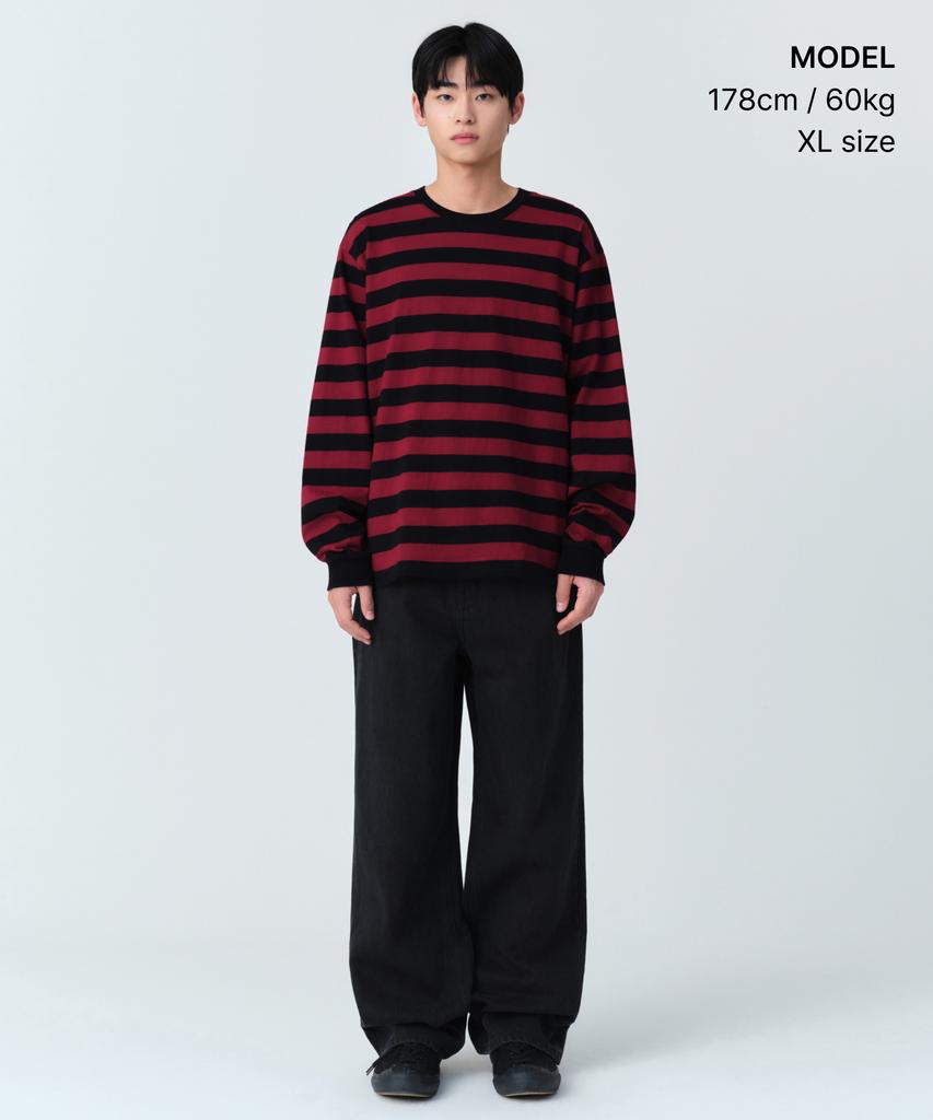 MUSINSA STANDARD Bold Stripe Long Sleeve T-Shirt [Black/Red]