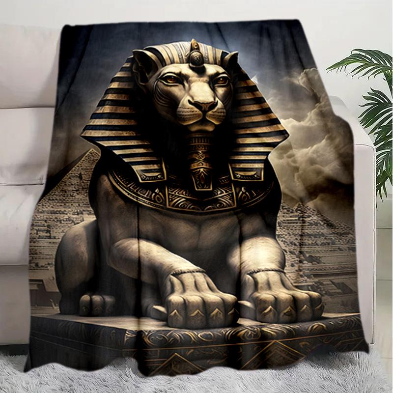 1PC Egyptian theme printed blanket, all season lightweight home office outdoor nap multifunctional blanket A6