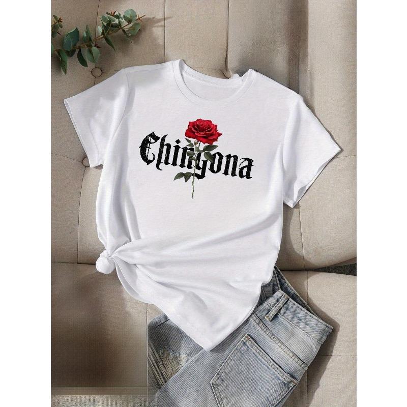 European sizes Women T Shirt Christmas Valentine New Year Chingona Gothic Style Font Women s Comfit T-Shirt S