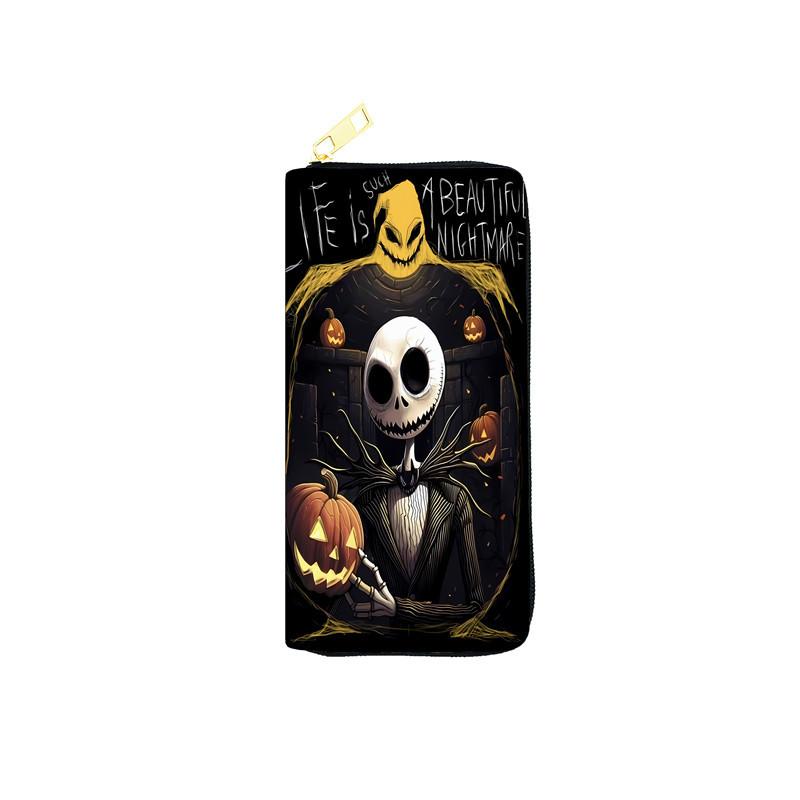 Nightmare Before Christmas PU Leather Long Wallet for Women Zip Clutch Purse Makeup Bag Jack Skellington 3pcs