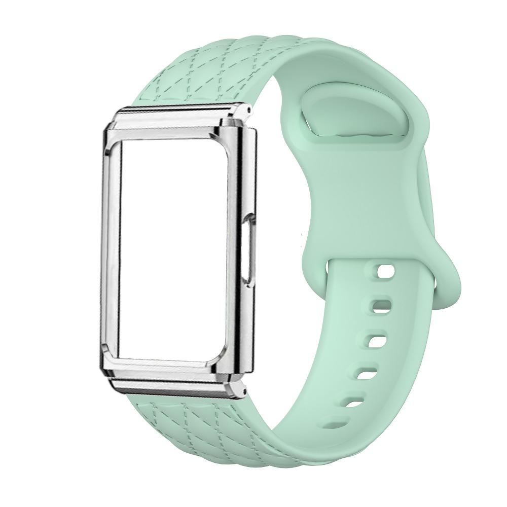 Diamond Texture Silicone Strap with Metal Protective Case for Huawei Band 11 / Huawei Band 11 Pro Replacement Smart Band Wristband