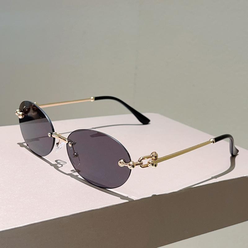 Rimless Oval Sunglasses Women  New in Fashion Vintage Decor Shades Trendy Brand Designer Gradient Casual Sun Glasses