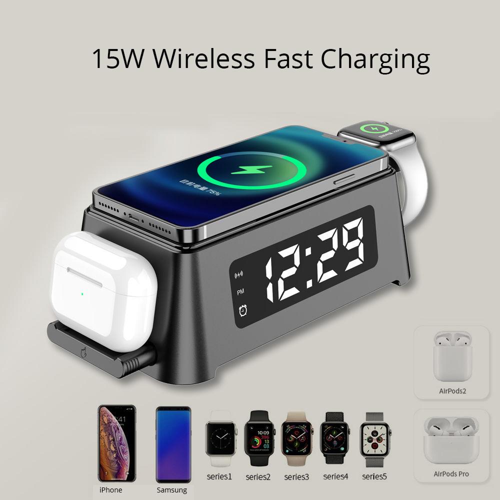 Alarm Clock Wireless Charger 3 In 1 For Iphone 14/13/12/11 Digital Display Wireless Chargers For Apple Watch/airpods Pro