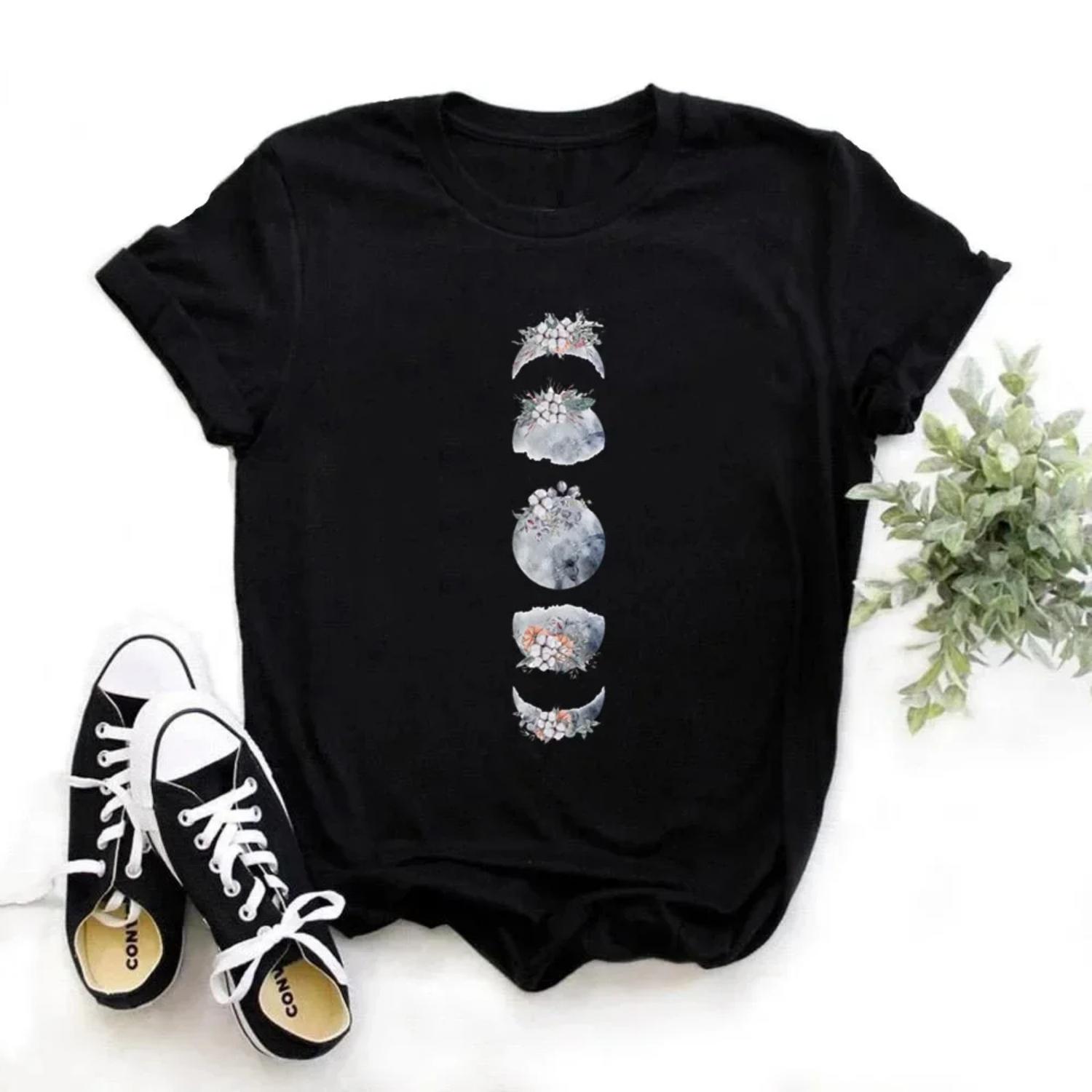 

Shirts Summer T-Shirt Tops Casual Shirt Graphic Tops Tees Moon Phase Planet Women Print T Shirt Short Sleeve XXXXXL чорний