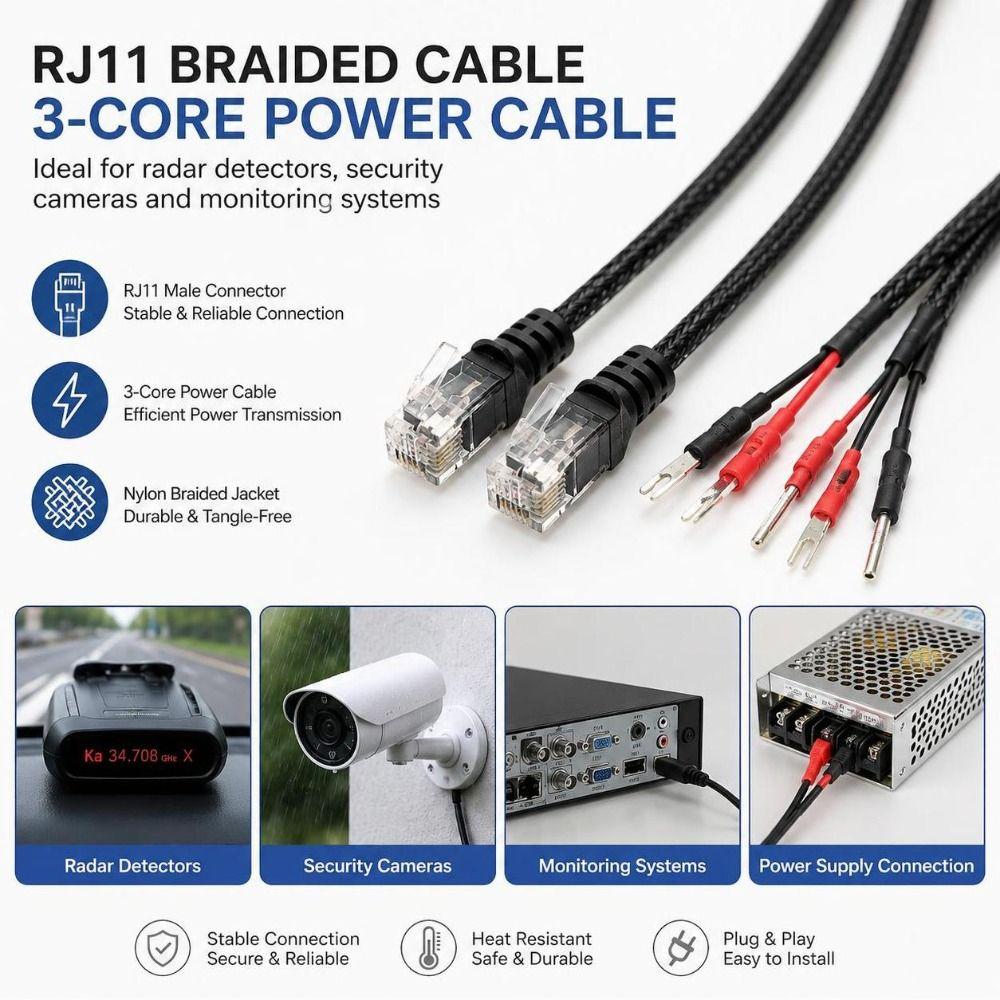Braided Detector Hardwire Kit RJ11 Connector Detector Tap Cord Car Accessories