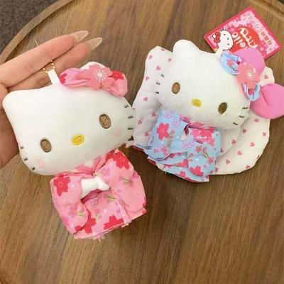 Sanrio Kimono Hello Kitty Plush Doll Pendant Keychain Cartoon Kt Cat Plush Keyring Bag Accessories Gifts Car Key Pendant