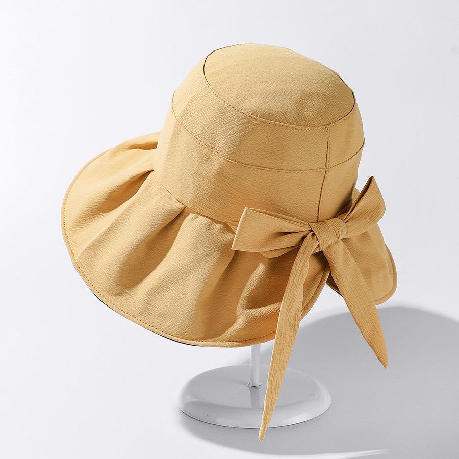 Ready To Ship Women Big Bowknot Wide Brim Bucket Hat Foldable Packable Beach Sun Caps Ladies Elegant Summer Holiday Sunshade Hat