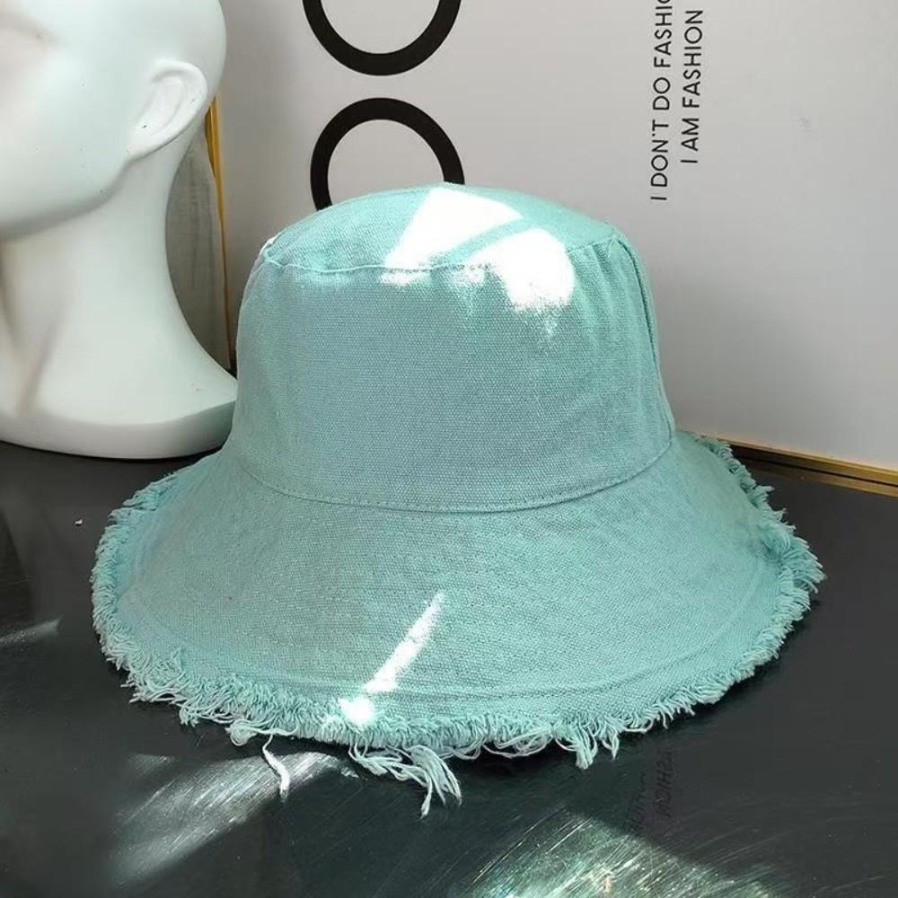 Foldable Raw Edge Fisherman Hat Simple Sun Protection Cap Versatile Thin Bucket Hat  Spring