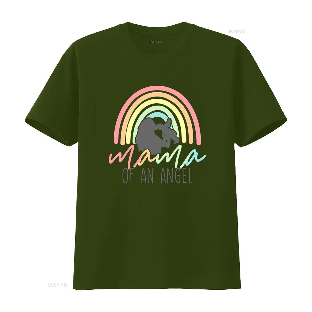 Mama Of An Angel Pastel Rainbow Baby Loss Memorial Print Casual T Shirt Vintage Washed Graphic Fashion Slightly Soft