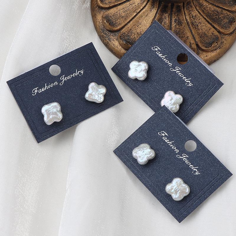 

Серьги-пусеты с жемчугом в виде четырехлистного клевера - Барочный пресноводный с серебром 925 пробы, Милый классический стиль