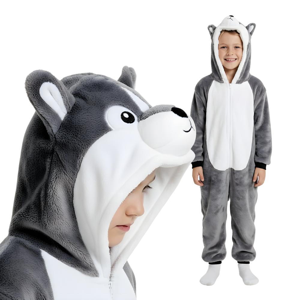 Piżama Onesie Kigurumi Kostium Przebranie Szary Husky Dzieci 95 - 105Cm