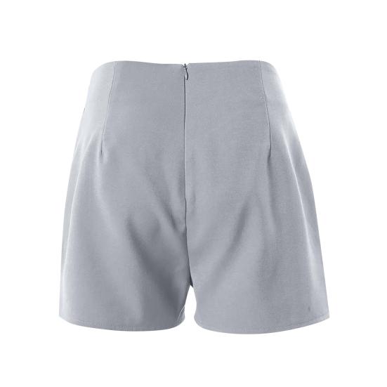 Sommer-Shorts für Damen, hohe Taille, asymmetrischer Plissee-Knopf-Dekor, einfarbig, schmale Passform, weiche Bauchkontrolle, über dem Knie liegende Mini-Shorts