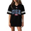 Damen Casual Mode V-Ausschnitt Sport Unabhängigkeitstag Druck Kurzarm Sport T-Shirt Top