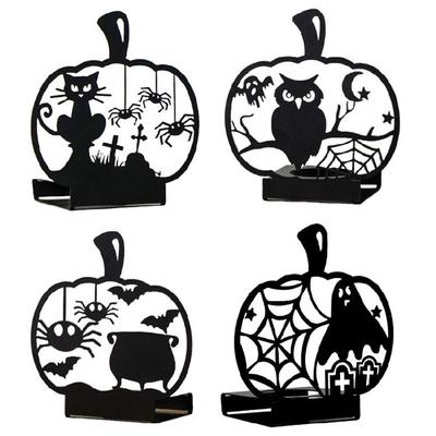 Halloween Candle Holders Candlestick Decorations with Ghostly Spiderweb Bat Hollowed Iron Tealight Stand Party Decors