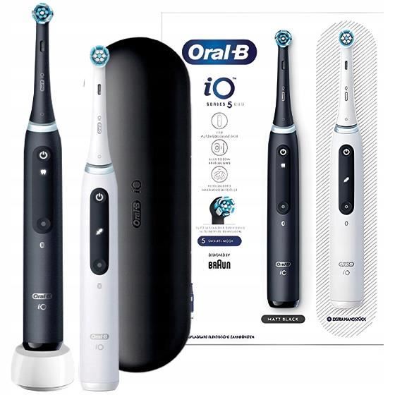 Brosse à dents électrique - Oral-B - iO Series 5 - Pack de 2 noir et blanc - Technologie magnétique silencieuse