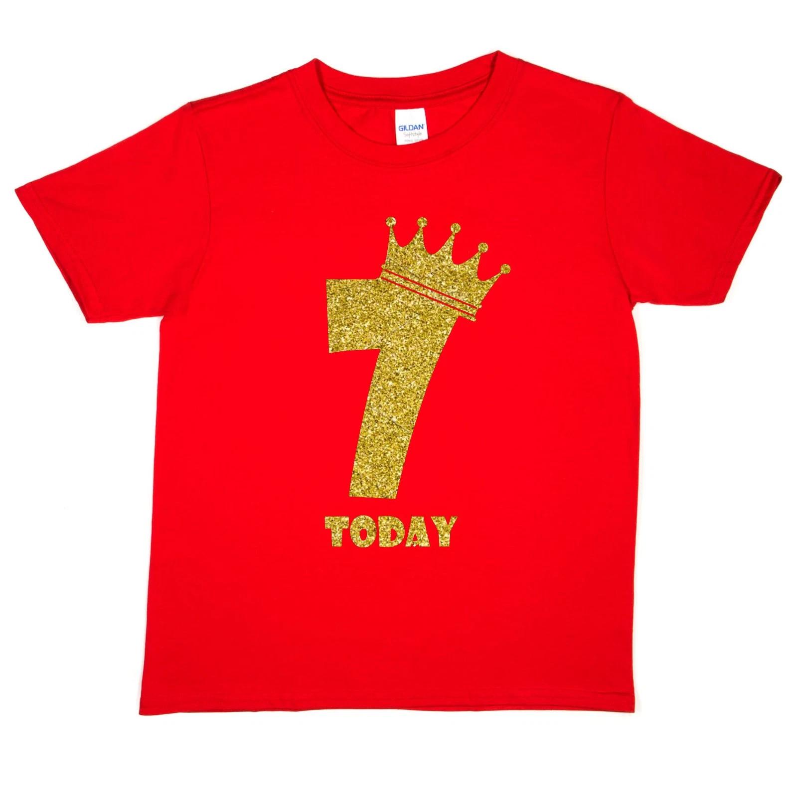 Kids Seven Today Birthday T-shirt In Gold Glitter Happy 7th Birthday Gift S
