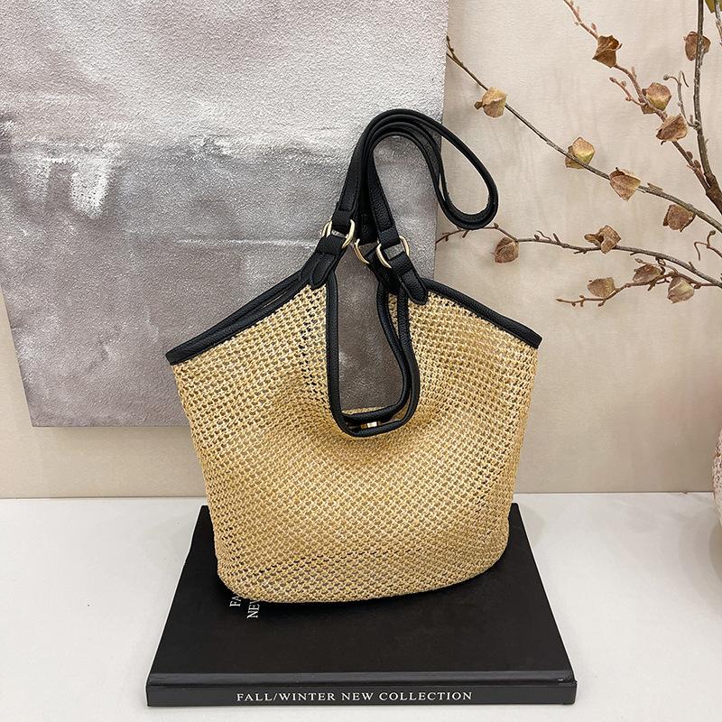 

Соломенная сумка летняя сумка ленивый ветер плетеная большая вместимость на плечо сумка-тоут приморский отпуск ветер пляжная сумка чёрный