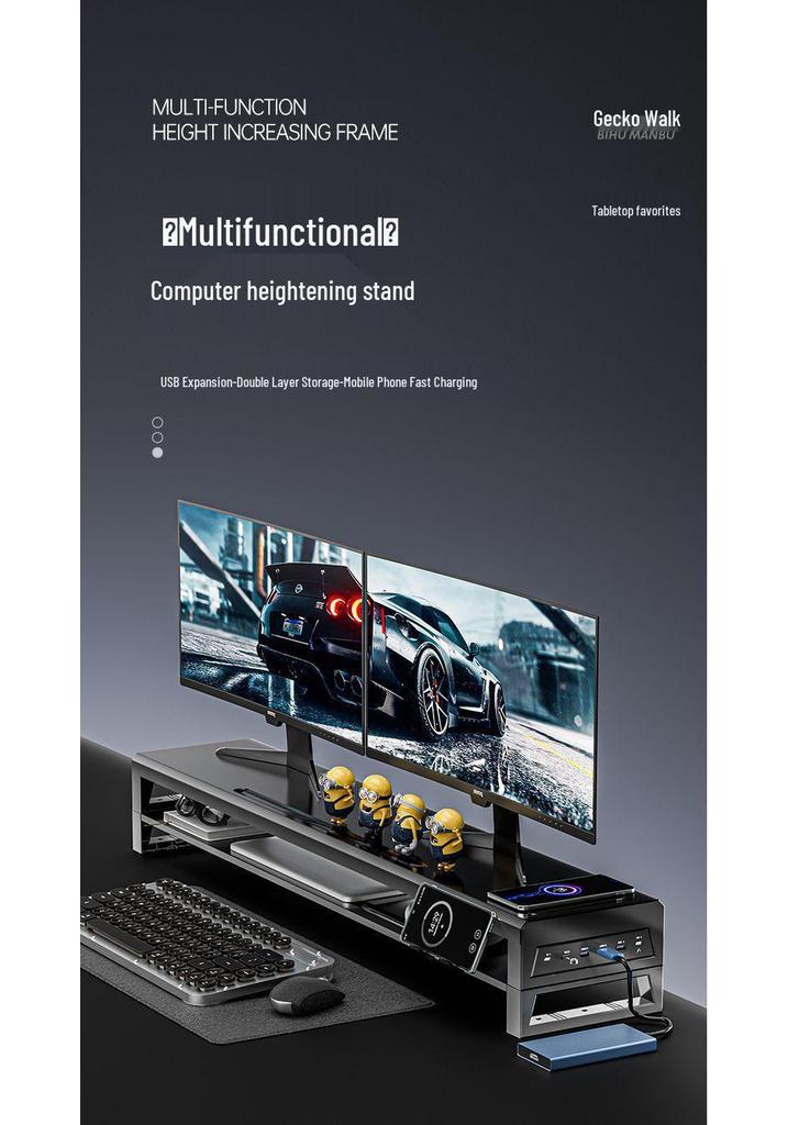 USB-Enhanced Multifunctional Computer Monitor Riser and Desktop Organizer