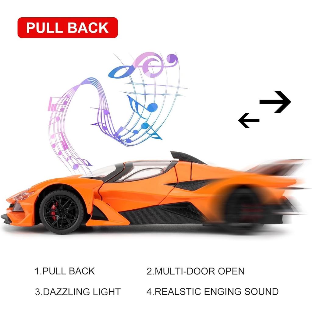 1/24 Apollo Evo Alloy Model Car Toy with Pull Back Function with Sound and Bright Lights, Suitable Collectible Model Toys, Gifts for Boys and Girls