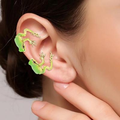 1 Pair Tree Frog Ear Clips Realistic Animal Shape Electroplated Polished Ani-slip Non-pierced Alloy Party Events Daily Wear Earrings